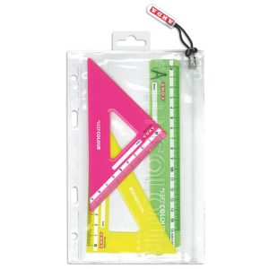 Miniset 3 pezzi da disegno in busta con zip Arda - 2 squadre 45°e 60° + 1 righello 16 cm - KC7063