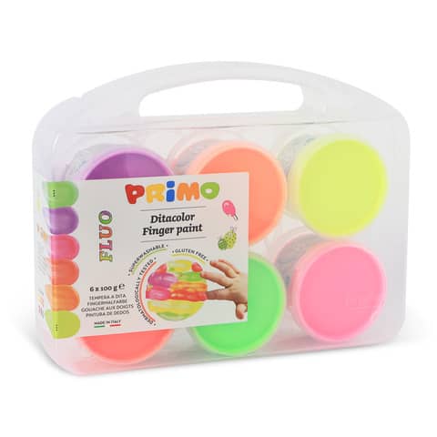 Tempera colori a dita Primo 100 ml valigetta 6 colori assortiti fluo - 2214TD6FLUO