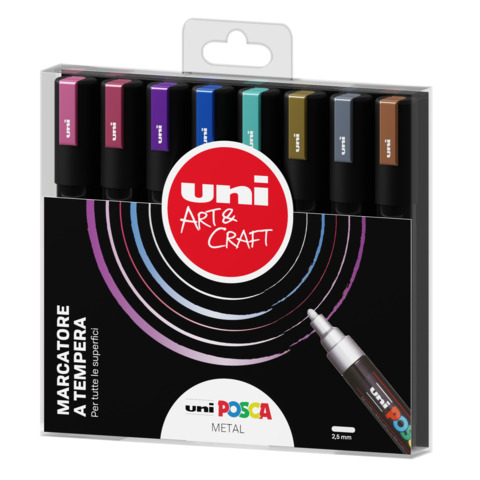 Marcatore Uni Posca punta media 8 colori metal assortiti M PC5MM 8P