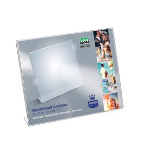 Portadepliant in acrilico con base a L Lebez formato 30x20 cm - orizzontale - trasparente - 7059