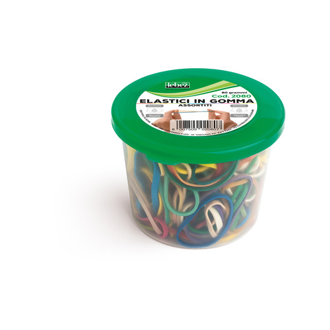 Barattolo elastici in gomma Lebez 80 g colori assortiti - 2080