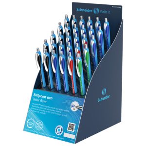 Espositore 30 penne a sfera a scatto ricaricabili Schneider Slider Rave tratto XB - 4 colori assortiti - P304022