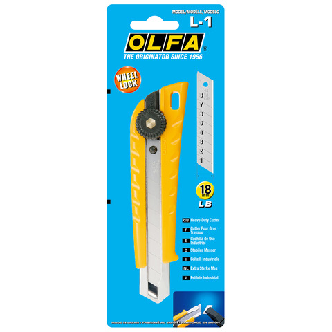 Cutter Olfa bloccalama a vite lama 18 mm acciaio inox - corpo in resina - colore giallo - L1