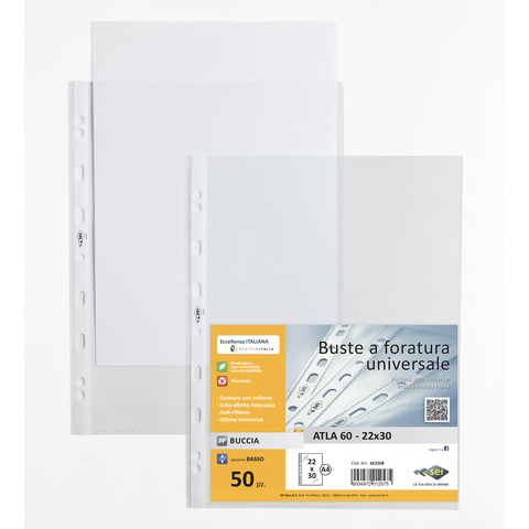 Buste in PP buccia Sei Rota Atla 60 - basso spessore trasparente 22x30 cm - conf. 50 buste - 662208