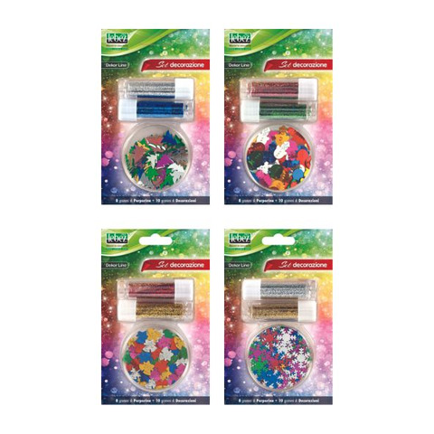 Set decorazioni Lebez Dekor Line 2 tubetti porporina + decorazioni glitter - 4 varianti assortite - 80541