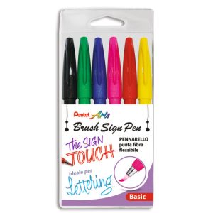 Brush Sign Pen Pentel pennarello con punta in fibra in blister 6 colori assortiti - 0022050