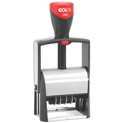 Timbro Colop autoinchiostrante datario con piastra personalizzabile 37x58 mm - 2660