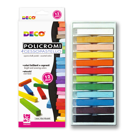 Gessi policromi quadrati Deco Gessopastello - colori assortiti - conf. 12 pezzi - MY/MCP12