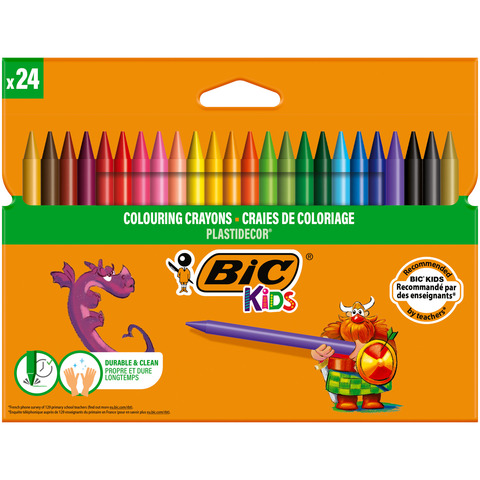 Pastelli a cera BIC Kids Plastidecor - 24 colori assortiti - 8297724