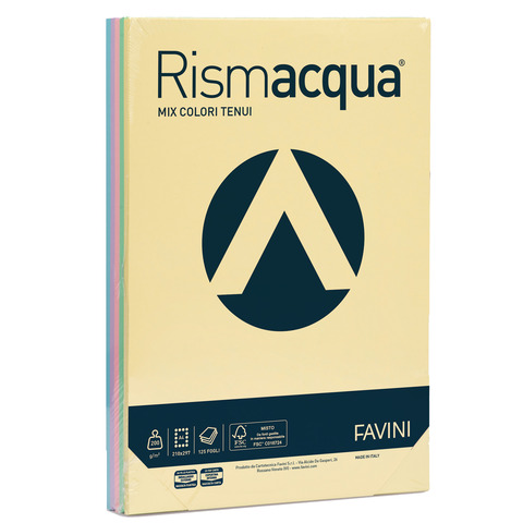 Carta colorata Favini Rismacqua colori tenui 200 g/m² A4 - risma da 125 fogli 5 colori assortiti - A67X124