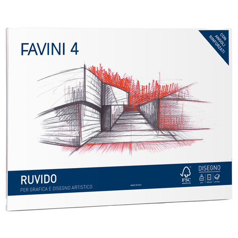 Cartangolo da disegno Favini 4 f.to 33x48 cm 20 fogli da 220 g/m2 ruvido neutro - A168503