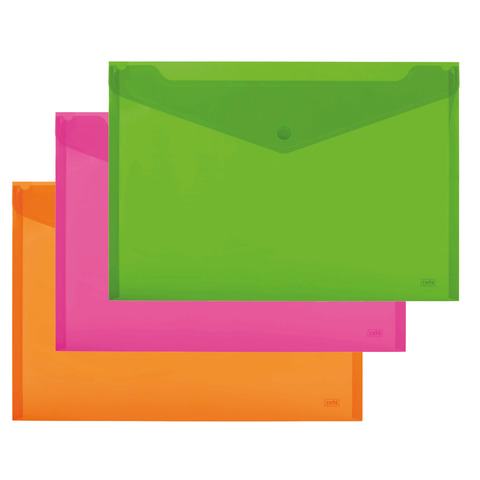Buste con bottone Lebez in PP A4 - conf. 3 pz - colori fluo - 80438