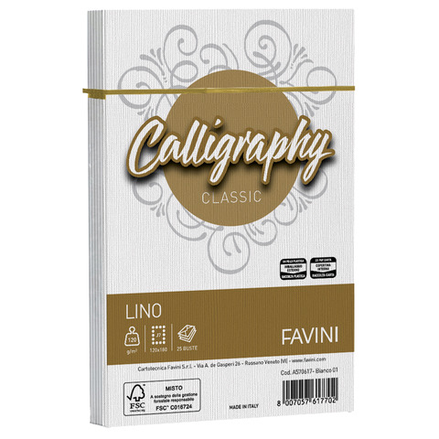 Busta Favini Lino Calligraphy 120 g - 12x18 cm - conf. 25 pz - colore bianco - A570617
