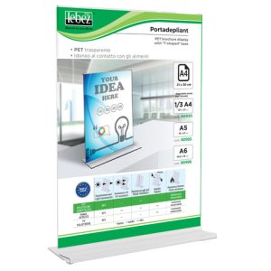 Portadepliant in PET Lebez con base a T formato A4 21x30cm - trasparente - 80994