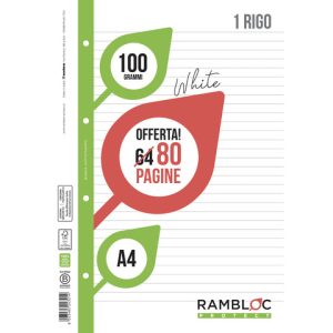 Ricambio quaderni ad anelli Rambloc formato A4 -32 ff +8 ff 1 rigo 90524321