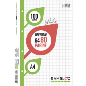Ricambio quaderni ad anelli Rambloc formato A4 -32 ff + 8 ff 5 mm 90524319