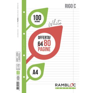 Ricambio quaderni ad anelli Rambloc formato A4 -32 ff +8 ff rigo C 90524324