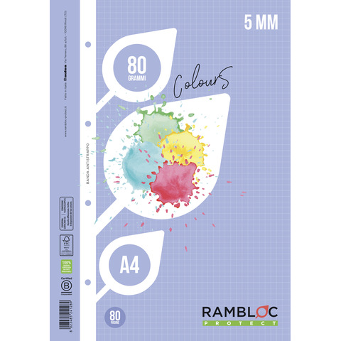 Ricambio rinforzato quaderni ad anelli Rambloc formato A4 colore azzurro - 5 mm - 90524128