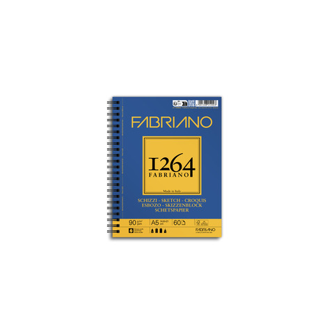 Blocco spiralato Fabriano 1264 schizzi 90 g 60 fogli A5 - spirale lato lungo - 19100634