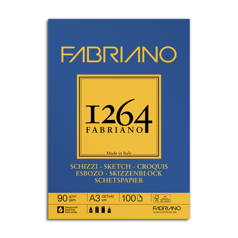 Blocco collato Fabriano 1264 schizzi 90 g A3 - 100 fogli - 19100633