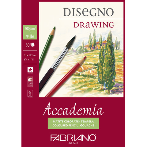 Blocco collato Fabriano Accademia grana naturale 200 g A4 - 30 fogli - 41202129