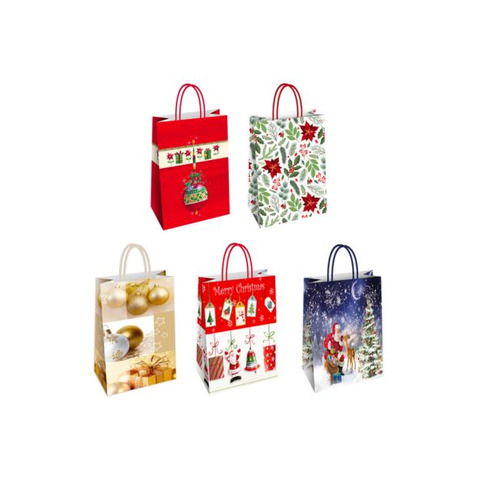 Borsa shopper Florio Carta Christmas fantasie natalizie assortite - formato 23x10x29 cm - conf. 25 pz - 73358
