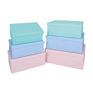 Set scatole archivio in cartone Niji - 6 diversi formati assortiti in 3 colori pastello - conf. 6 pezzi - 61802