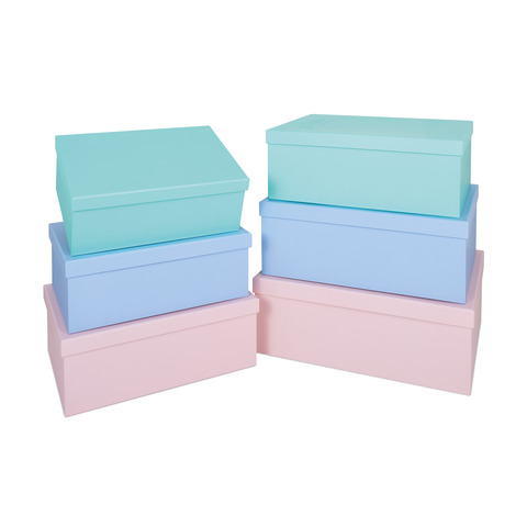 Set scatole archivio in cartone Niji - 6 diversi formati assortiti in 3 colori pastello - conf. 6 pezzi - 61802