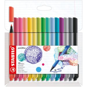 Pennarello Stabilo Point Max fineliner - punta nylon - colori assortiti - astuccio da 15 pezzi - 488/15-02