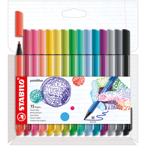 Pennarello Stabilo Point Max fineliner - punta nylon - colori assortiti - astuccio da 15 pezzi - 488/15-02