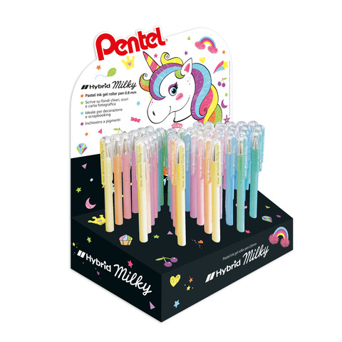Espositore da banco 48 penne a gel Pentel Hybrid Milky - colori assortiti - 0022172