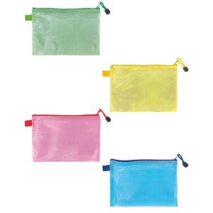 Busta in rete con chiusura  zip Lebez - in PVC colorato trasparente - 33x23 cm - 3014