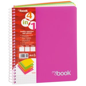 Quaderno Maxi spiralato con fori e copertina 4 in 1 Nikoffice A4 - 100 ff - 80 g 1R - 30NIK083