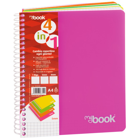 Quaderno Maxi spiralato con fori e copertina 4 in 1 Nikoffice A4 - 100 ff - 80 g 1R - 30NIK083