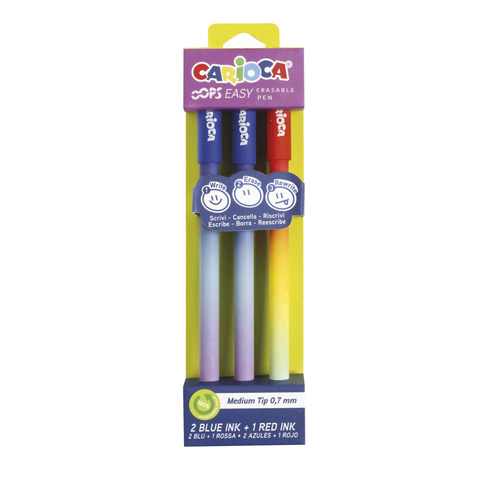 Penna cancellabile Carioca Oops Easy punta media 0,7 mm - conf. 3 pz - blu e rosso - 41025