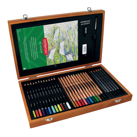 Set artistico Derwent Academy scatola in legno da 35 pezzi in colori assortiti - 2300147