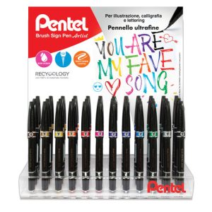Espositore da banco 48 pennarelli Pentel brush sign pen artist - colori assortiti - 0022152
