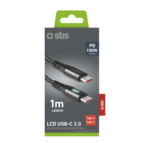Cavo SBS Type C- Type C con indicatore LCD - lunghezza 1 m - nero TECABLETCCLED100WK
