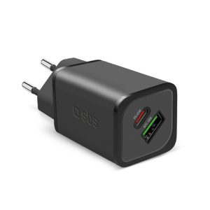 Caricatore da parete SBS GaN 65W 1xType C PD 65W+ 1xUSB AFC 18W  - GaN. Split 45W +18W - nero - TETRGANUSBCPD65W