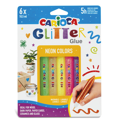 Conf. 6 blister da 6 colle Carioca colorate 10,5 ml - effetto glitter neon - 42111