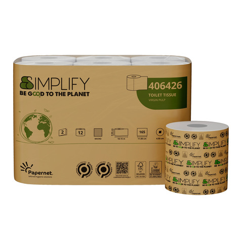 Carta igienica Papernet Simplify in pura cellulosa 2 veli conf. 12 pz bianco 406426