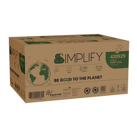 Asciugamano piegato a Z Papernet Simplify in pura cellulosa 2 veli conf. 10 pz per 200 ff bianco - 420929