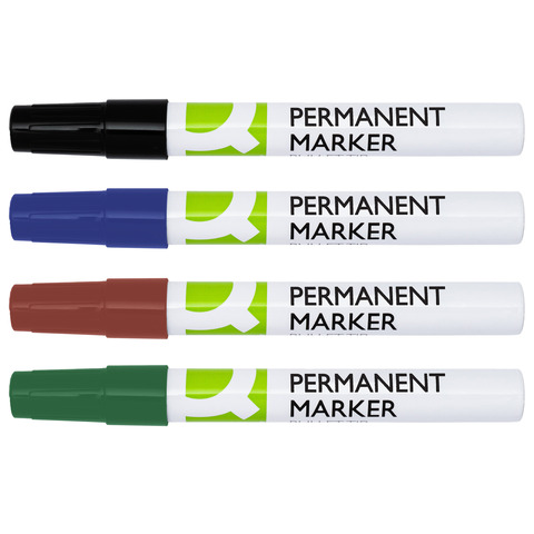 Marcatore permanente Q-Connect con fusto in alluminio e punta conica 4 mm - conf. 4 pz - colori assortiti - KF11712