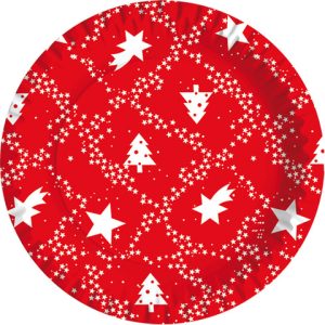 Piatti piani carta fibra vergine Dopla Red Xmas Ø 180 mm - conf. 10 pz - 11817