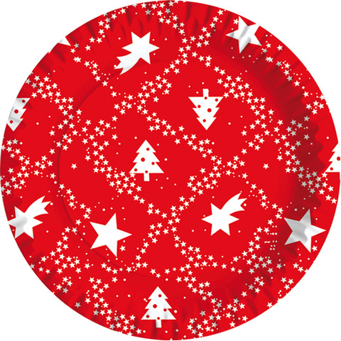 Piatti piani carta fibra vergine Dopla Red Xmas Ø 180 mm - conf. 10 pz - 11817
