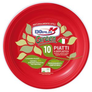 Piatti frutta Dopla Green biodegradabili e compostabili - Ø 170 mm rosso - conf. 10 pz - 45022