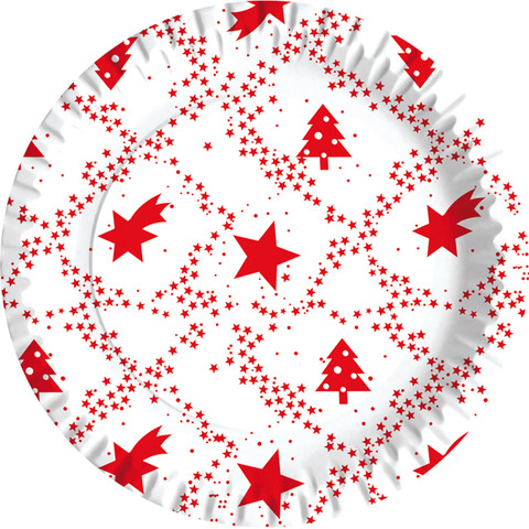 Piatti piani carta fibra vergine Dopla Red Xmas Ø 230 mm - conf. 10 pz - 11816