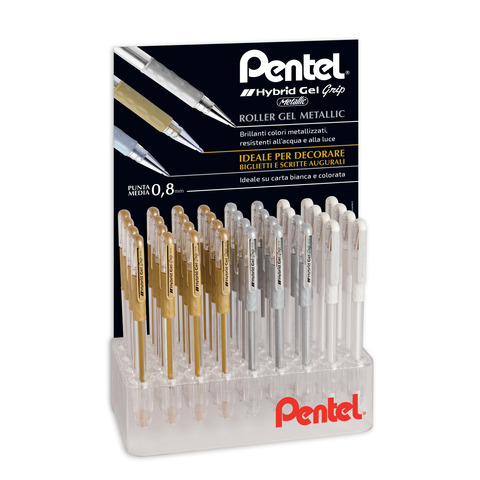 Espositore 48 penne gel Pentel Hybrid Grip Metallic assortiti 0100743