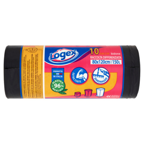 Sacchi immondizia neri Logex per la raccolta differenziata 80x120 cm - conf. 10 pz - 150 L - C4LX-0417