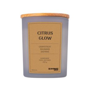 Candela di soia in vaso di vetro con coperchio in legno Donau Home 200 g Citrus Glow - 45361411-10